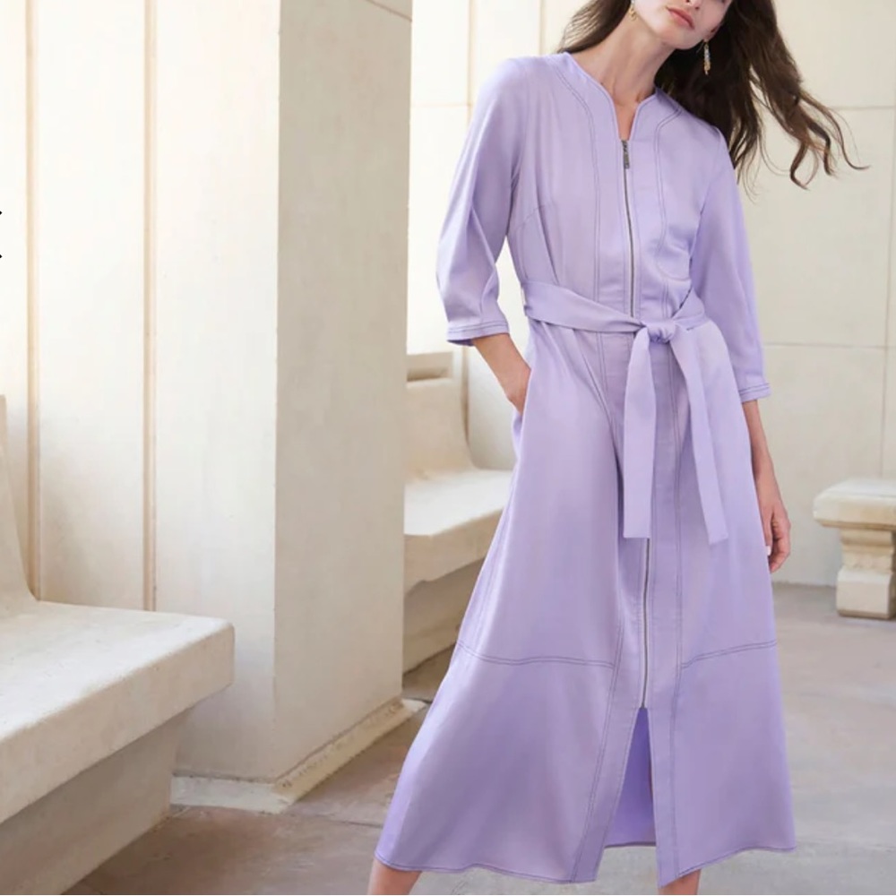 Misook Belted Front-Zip Midi-Dress